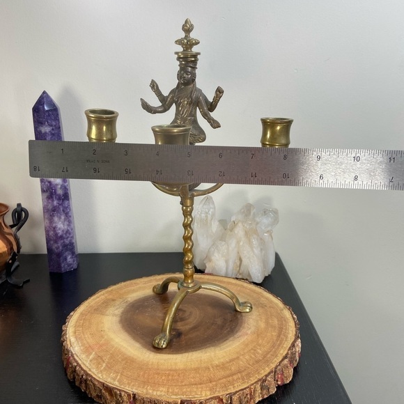 Vintage Brass Candelabra  with Figurine Design Elegant Decorative Piece - Picture 9 of 13